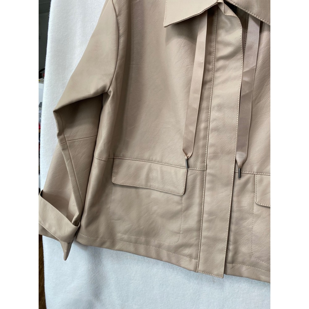 Liz Claiborne Faux Leather Jacket Women XL Tan Beige Zip Front Utility Coat - Picture 6 of 15